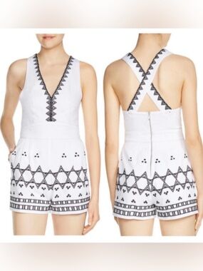 NWT Maje Ika White Black Embroidered Romper Size 40